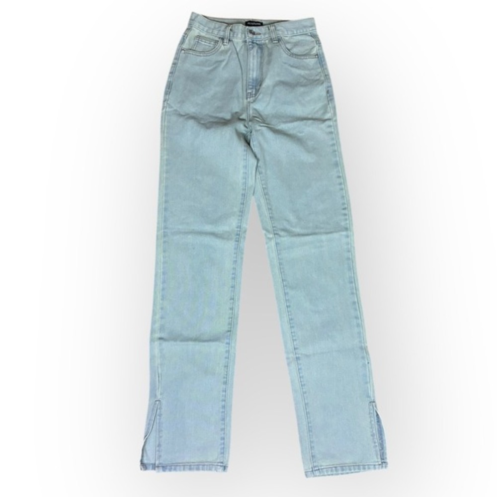 Light Blue Split‎ Hem Straight Leg Jeans Side Slit US 0 NWT PrettyLittleThing